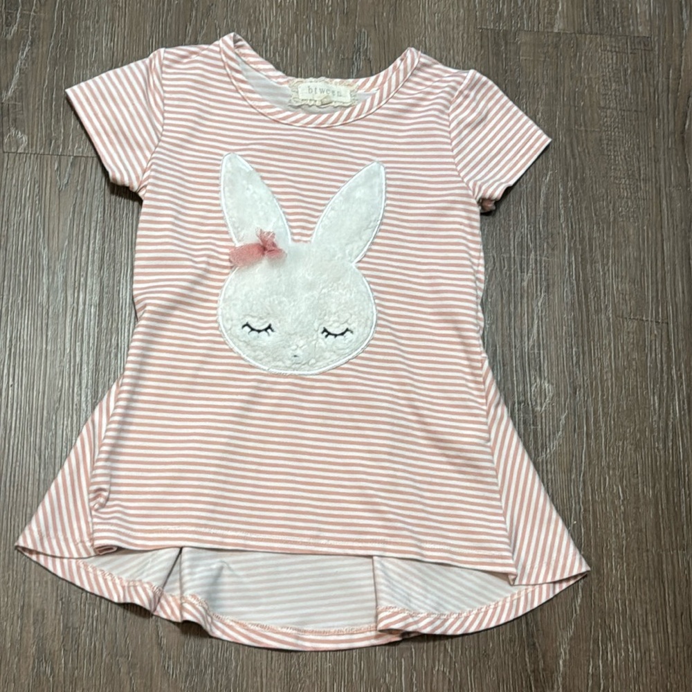 Btween Girls Easter High/Low Pink&White Stripped Bunny  Shirt Size 5